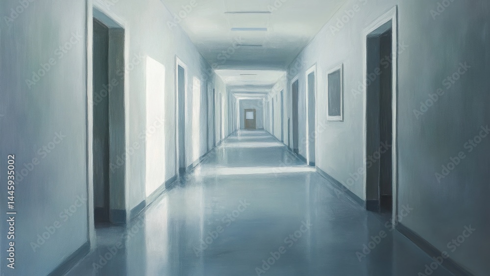 光が差し込む長い廊下の絵画_1 光が差し込む長い廊下の絵画_1