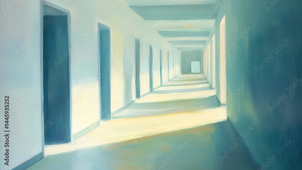 Fototapeta premium 光が差し込む長い廊下の絵画_3