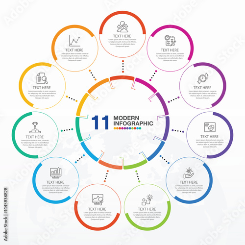 Standard Circle infographic, 11 step.
