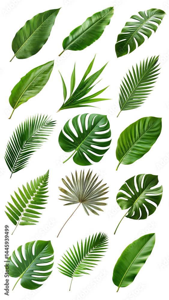 PNG tropical leaf element set, transparent background PNG tropical leaf element set, transparent background