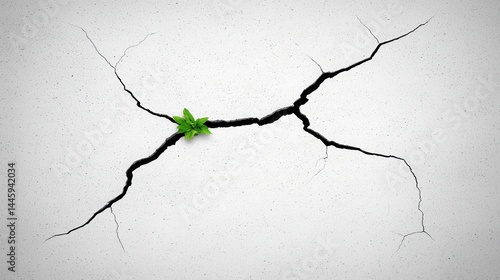 Resilient Sprout Emerging from Cracked Gray Surface