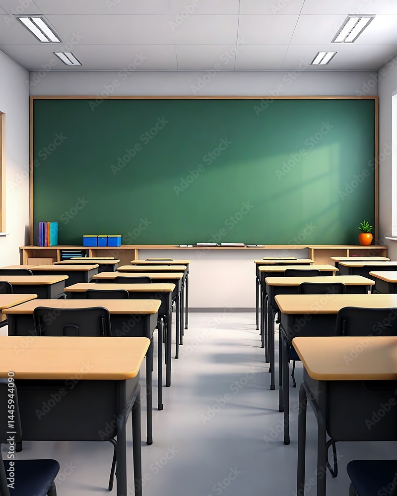 Empty Classroom: Desks, Blackboard, and Sunlight Empty Classroom: Desks, Blackboard, and Sunlight