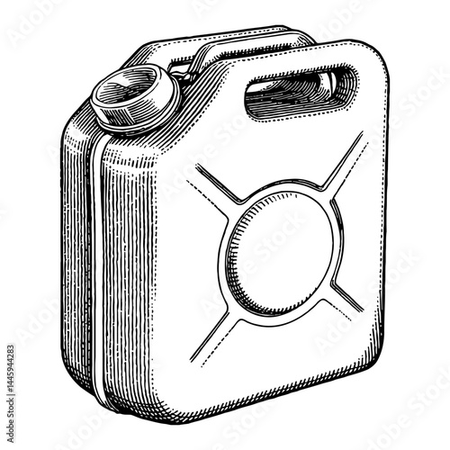Detailed Object Gas Can Jerrycan Container Vintage Engraving Style Black and White Outline Line Art Drawing