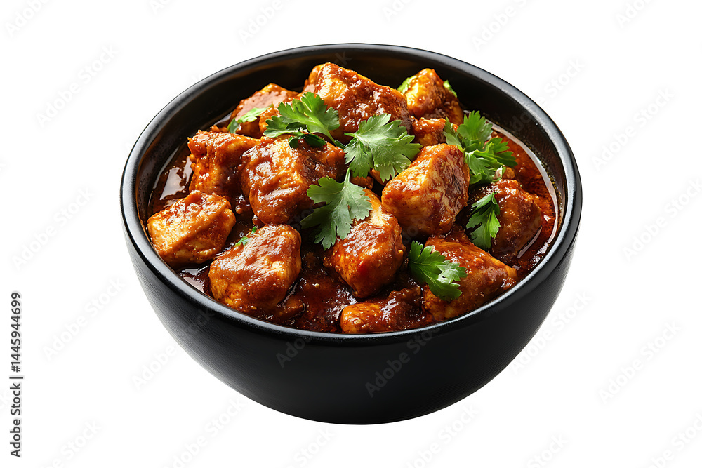 Chicken Vindaloo in black bowl isolated on transparent background Chicken Vindaloo in black bowl isolated on transparent background