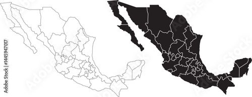 Mexico country political map vector blank black divided states silhouette nation shape illustration graphic design