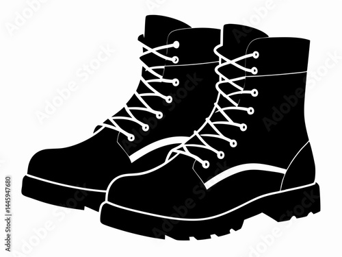 Men's Boots ,Military Boots  black silhouette vector on white background