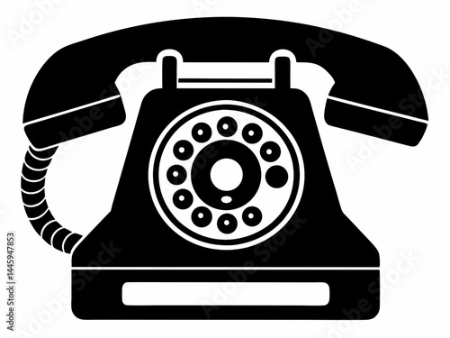 Rotary dial telephone with speakerphone silhouette,retro telephone vector