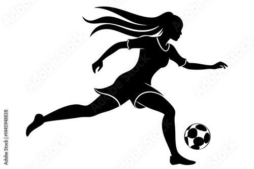 Silhouette of a female soccer player kicking a ball on white, soccer, silhouette, female, kick, player, sport, vector, girl, action, woman, activity, design, isolated, athlete, soccer ball, training