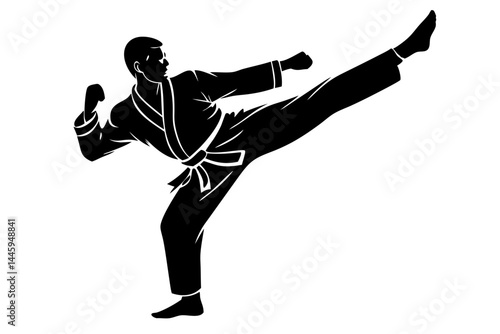 Silhouette of a martial artist practicing traditional martial arts vector illustration, martial arts, martial artist, silhouette, action, karate, kung fu, fighter, taekwondo, pose, training, exercise