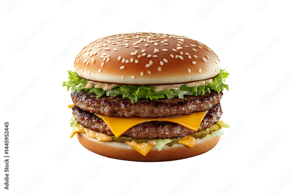 Delicious double size burger isolated on transparent background Delicious double size burger isolated on transparent background