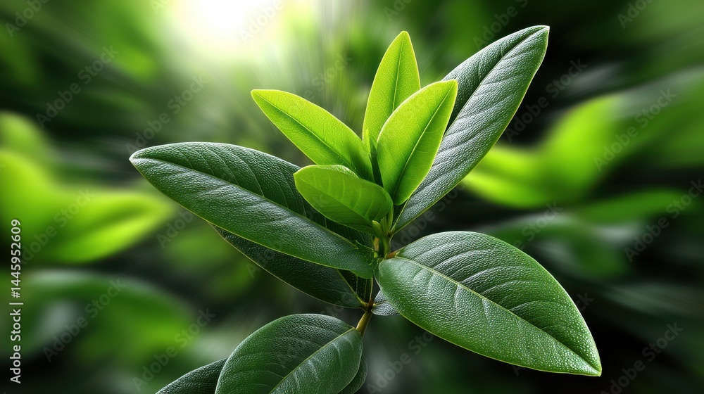 Green Leaves in Blurred Background with Natural Sunlight Effect Green Leaves in Blurred Background with Natural Sunlight Effect