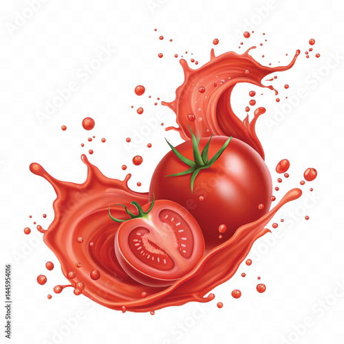 realistic tomato red juice or ketchup sauce splashes in different style isolated on transparent background