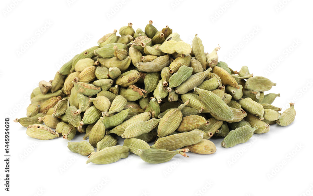 Pile of dry cardamon seeds isolated on white Pile of dry cardamon seeds isolated on white