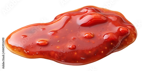Closeup of a Red Sauce Spill Isolated on White Background Delicious Spicy Condiment Texture