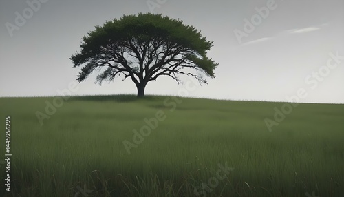 Wallpaper Mural A lone tree standing on a grassy hill under a vast, overcast sky in a scenic landscape. Torontodigital.ca
