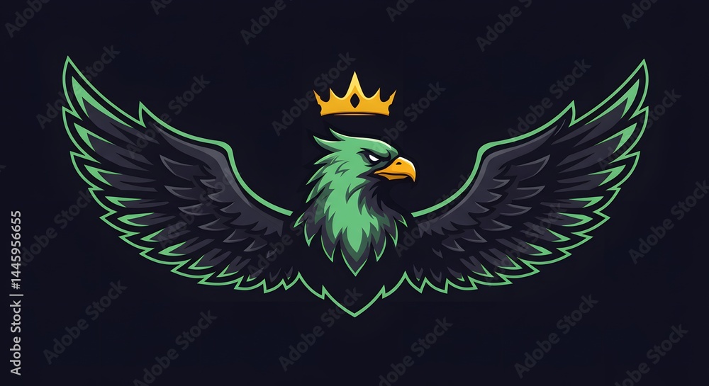 Fototapeta premium Eagle with Crown and Green Feathers