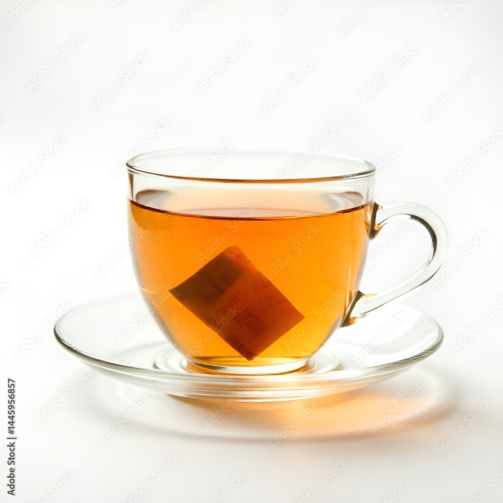 Hot Cup of Black Tea with Teabag – Minimalist Beverage Photo on White Background. Hot Cup of Black Tea with Teabag – Minimalist Beverage Photo on White Background.