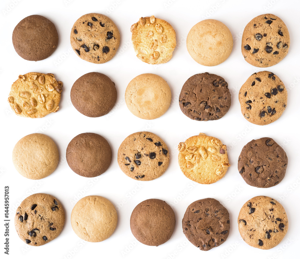Set of different cookies isolated on white background