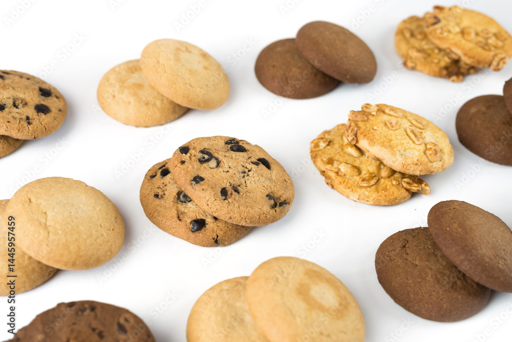 Set of different cookies isolated on white background