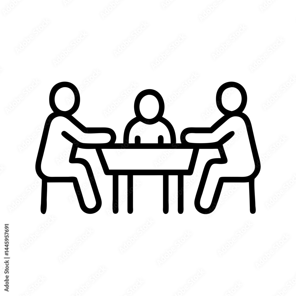 Team Lunch Outing – Minimalist Linear Black & White Icon on White Background with Copy Space Team Lunch Outing – Minimalist Linear Black & White Icon on White Background with Copy Space