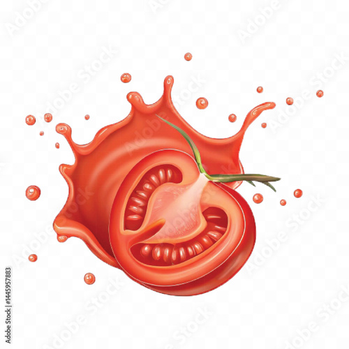 realistic tomato red juice or ketchup sauce splashes in different style isolated on transparent background