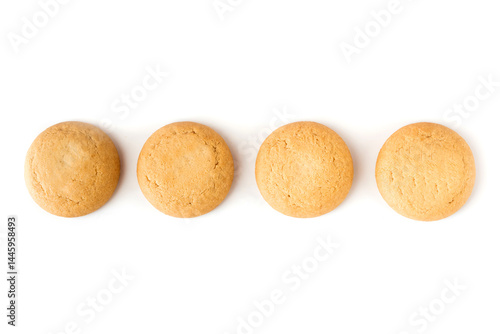 Obraz na płótnie Row of round cookies on white background. Light cookies, shortbread cookies w salonie
