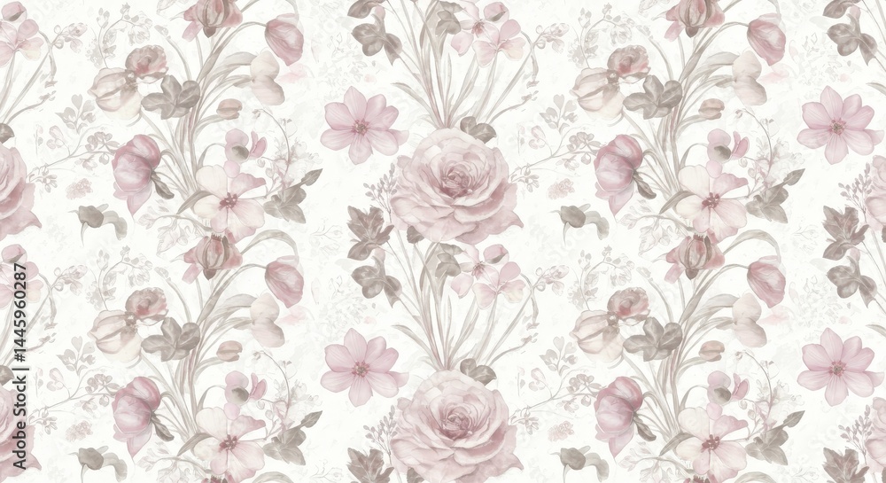 Floral pattern with rose and petal in muted color Floral pattern with rose and petal in muted color