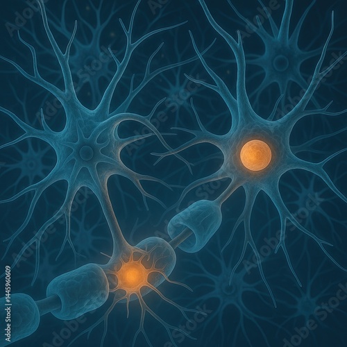 3D Illustration of Astrocytes Surrounding Neurons