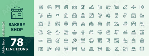 Bakery Shop icon collection. Minimal thin line web icons set. Includes thin line symbols bake, bakery, pie, baker, croissant, cook. Vector artwork and illustration. Cake Shop line icon set.