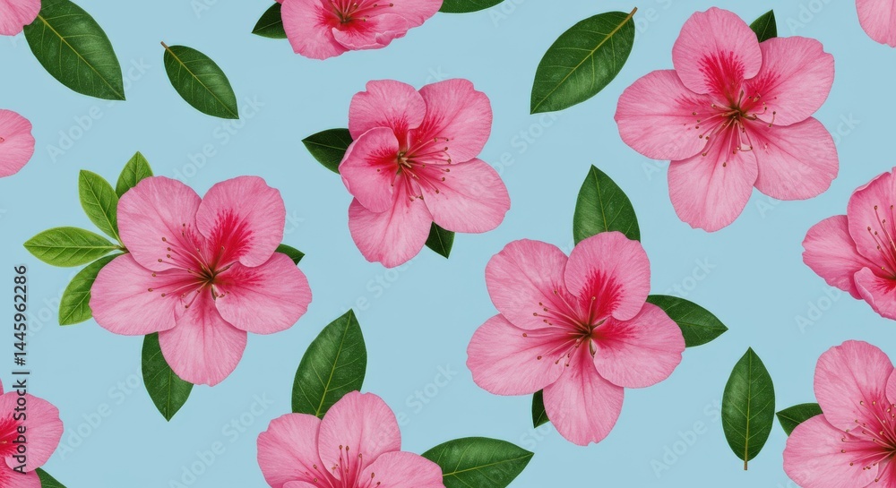 Pink Azalea Flower and Green Leaf Pattern Pink Azalea Flower and Green Leaf Pattern