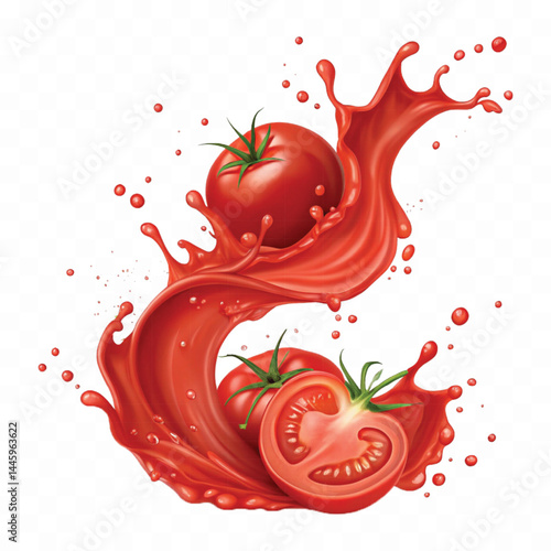 realistic tomato red juice or ketchup sauce splashes in different style isolated on transparent background