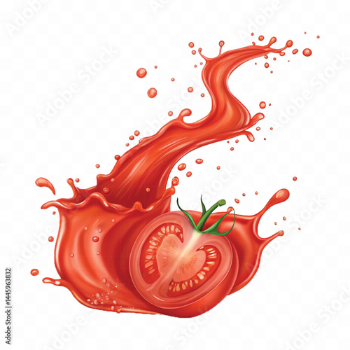realistic tomato red juice or ketchup sauce splashes in different style isolated on transparent background