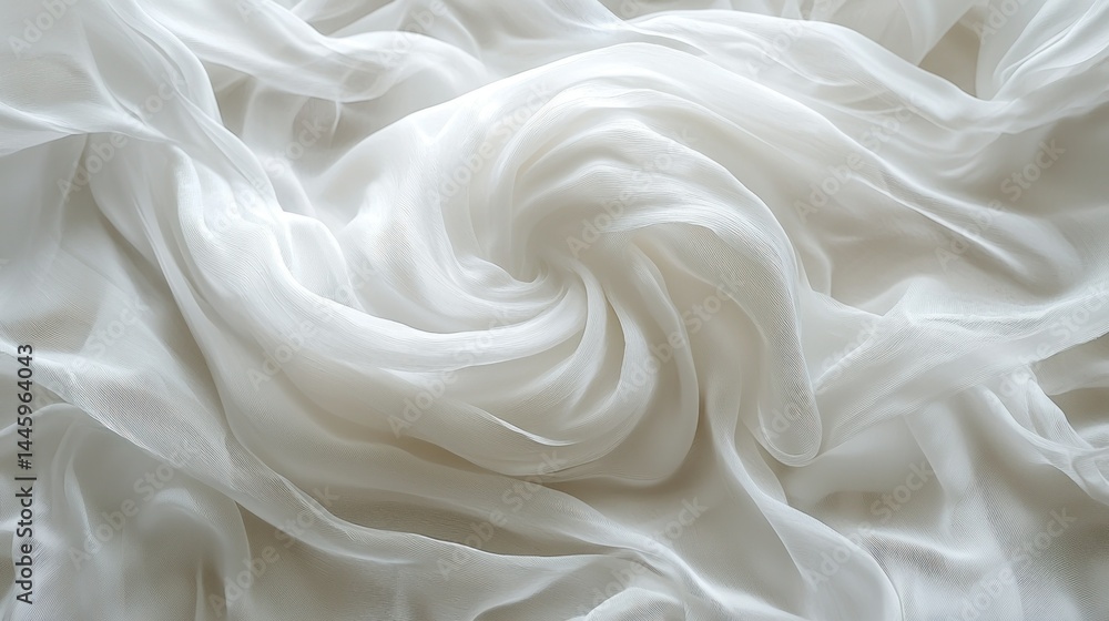Soft white fabric elegantly draped in a central swirl Soft white fabric elegantly draped in a central swirl