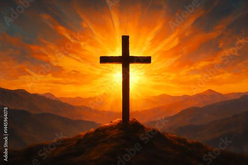 Christian Cross - Symbol of Christianity - Mourn or Funeral Background - Crucifixion of Jesus Christ