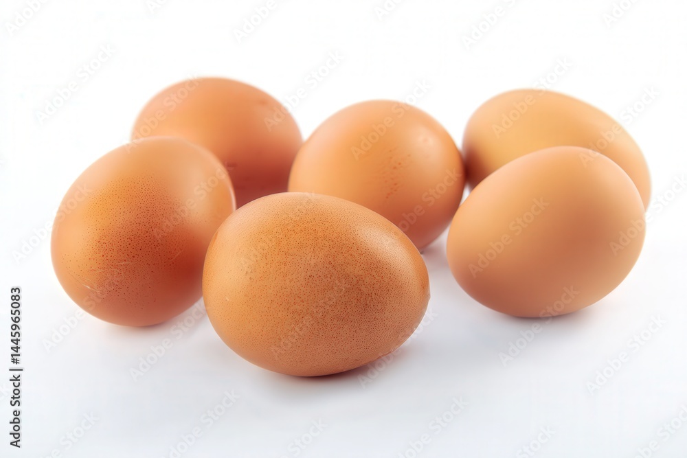 Group of six fresh brown chicken eggs on white background
Group of six fresh brown chicken eggs on white background