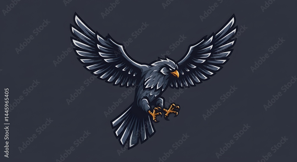 Fototapeta premium Flying Eagle with Spread Wings on Dark Background