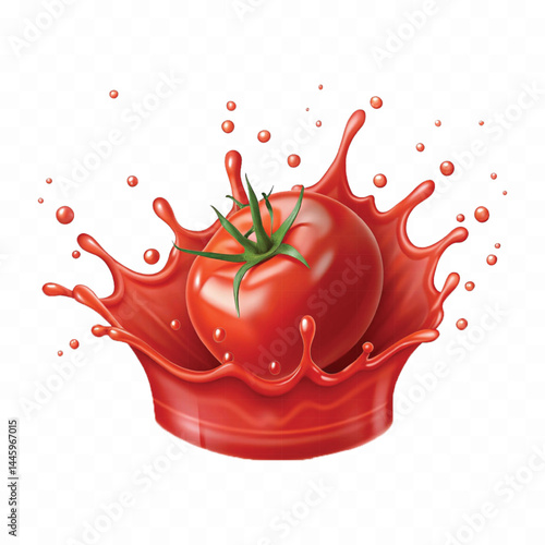 realistic tomato red juice or ketchup sauce splashes in different style isolated on transparent background