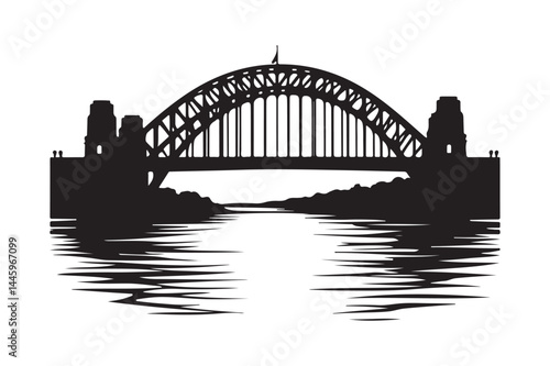 Sydney Harbour Bridge Silhouette Vector Iconic Landmark Clipart Design