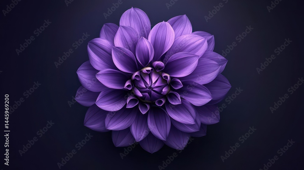Close-up of a vibrant purple flower, petals arranged in a symmetrical pattern, against a dark background. Detailed center with a rich color gradient Close-up of a vibrant purple flower, petals arranged in a symmetrical pattern, against a dark background. Detailed center with a rich color gradient