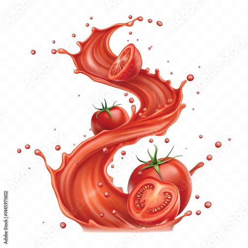 realistic tomato red juice or ketchup sauce splashes in different style isolated on transparent background