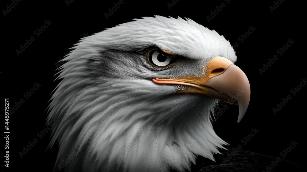 A close-up of a majestic eagle capturing its powerful gaze and intricate feather details against a black background, Ideal for wildlife articles, motivational themes, or symbolizing strength, A close-up of a majestic eagle capturing its powerful gaze and intricate feather details against a black background, Ideal for wildlife articles, motivational themes, or symbolizing strength,