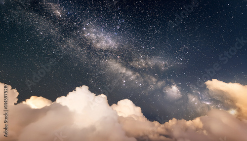 dreamy night sky with stars and fluffy clouds in beige