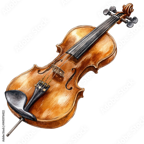 Violin Bow With Horsehair, watercolor vector, isolated on a white background.