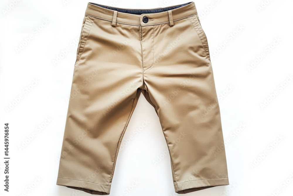 Obraz premium Stylish khaki shorts perfect summer apparel flatlay studio shot on white background
