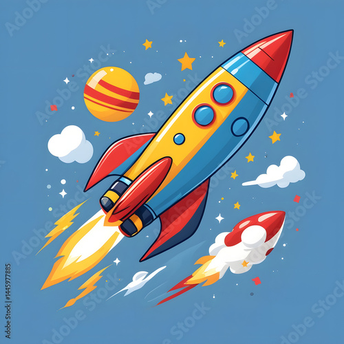 cartoon rocket in space