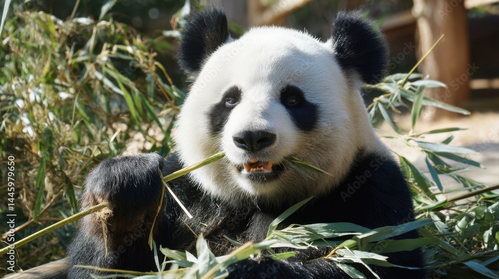 Fototapeta premium Giant Panda Munching Bamboo Shoots