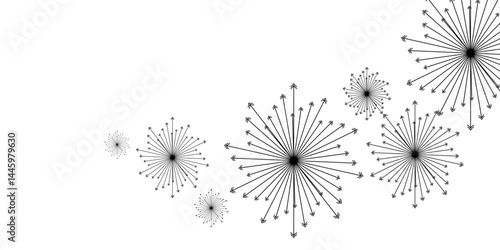 Flat black fireworks festive celebration new year illustration vector design. Bursting fireworks with circle and sparks background. Indian festival decoration.  Spectacolor Pyrotecnico, Foucha art.