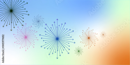Flat colorful fireworks festive celebration new year illustration vector design. Bursting fireworks with circle and sparks background. Indian festival decoration.  Spectacolor Pyrotecnico, Foucha art.