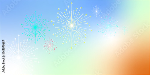 Flat colorful fireworks festive celebration new year illustration vector design. Bursting fireworks with circle and sparks background. Indian festival decoration.  Spectacolor Pyrotecnico, Foucha art.