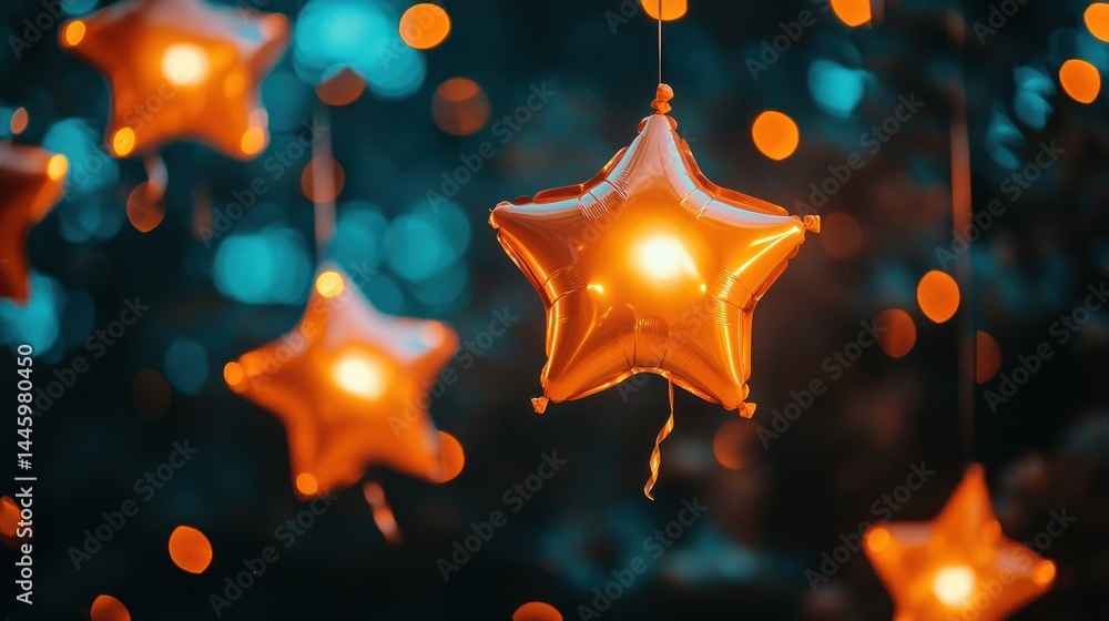 Star-shaped balloons illuminated at night Star-shaped balloons illuminated at night